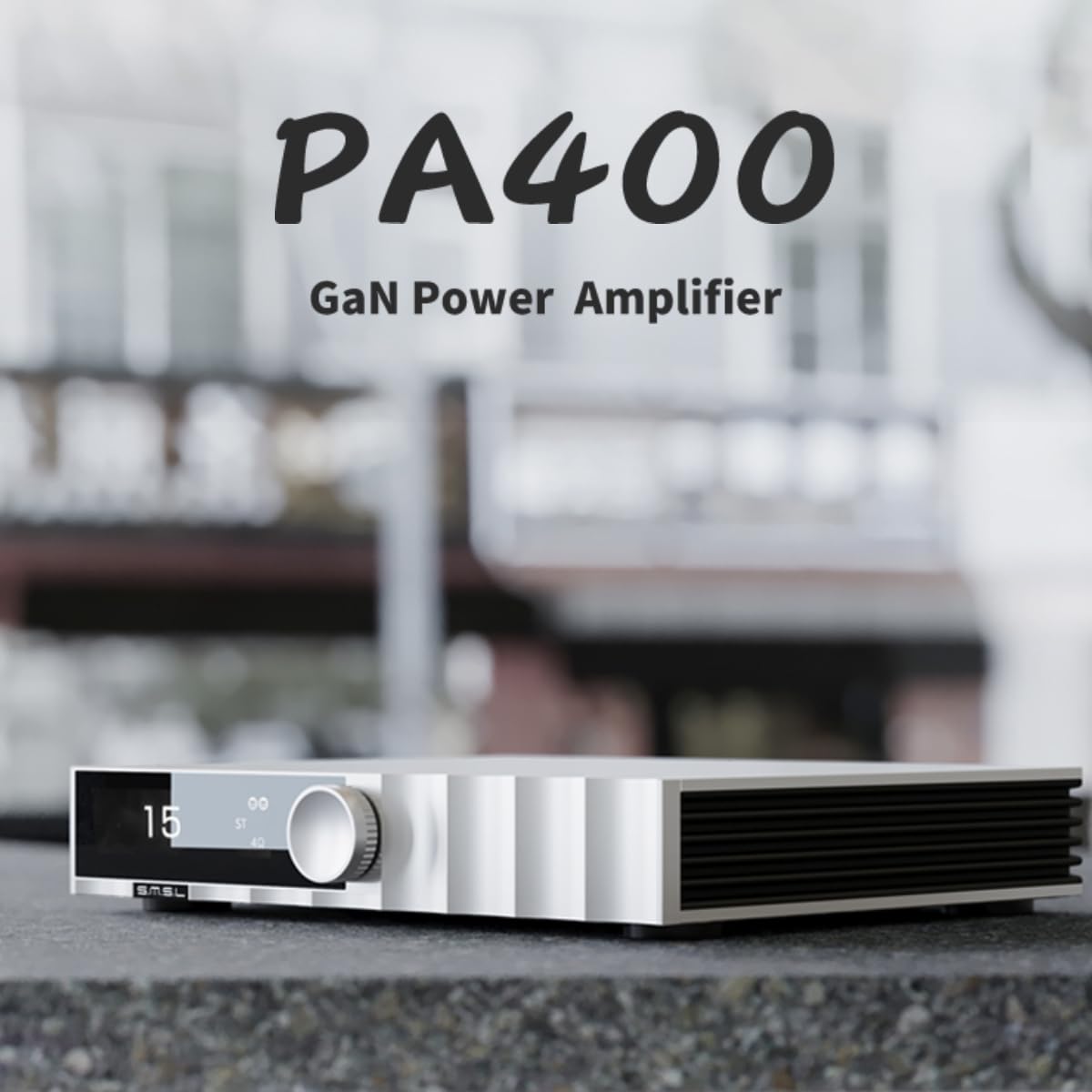 SMSL PA400 back panel showing XLR-Balanced, RCA, XLR-Mono inputs and speaker binding posts