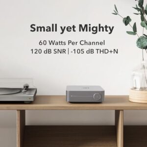 WiiM Amp Multiroom Streaming Amplifier - $299 class-D streaming integrated amp with 120W per channel into 4 ohms, ES9018 DAC, HDMI ARC, phono input, subwoofer output with adjustable crossover, WiFi + Bluetooth 5.3 + AirPlay 2 + Chromecast + Roon Ready - featured product shot on Budget Audiophile