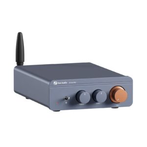 Fosi Audio BT20A Pro Bluetooth stereo amplifier with antenna, treble, bass and volume knobs